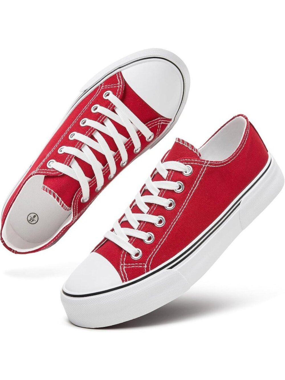 Women's Red Low Top Canvas Rubber Solid Slip on Casual Tennis Fashion Sneaker